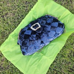 Sam Edelman Blue Velvet Clutch with Gold Chain